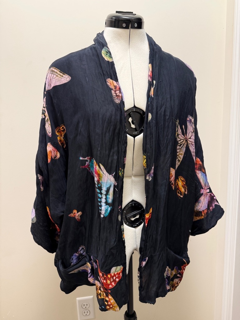 Zara Woman Silk Kimono Style Blazer with Butterfly Print
